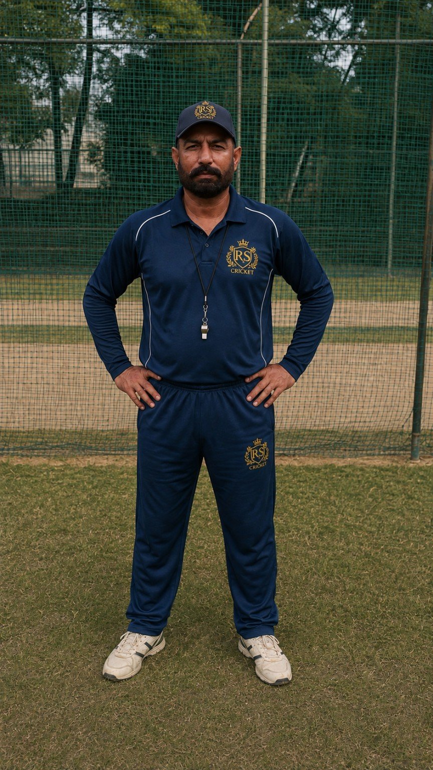 R S Cricket Academy coach at the practice nets