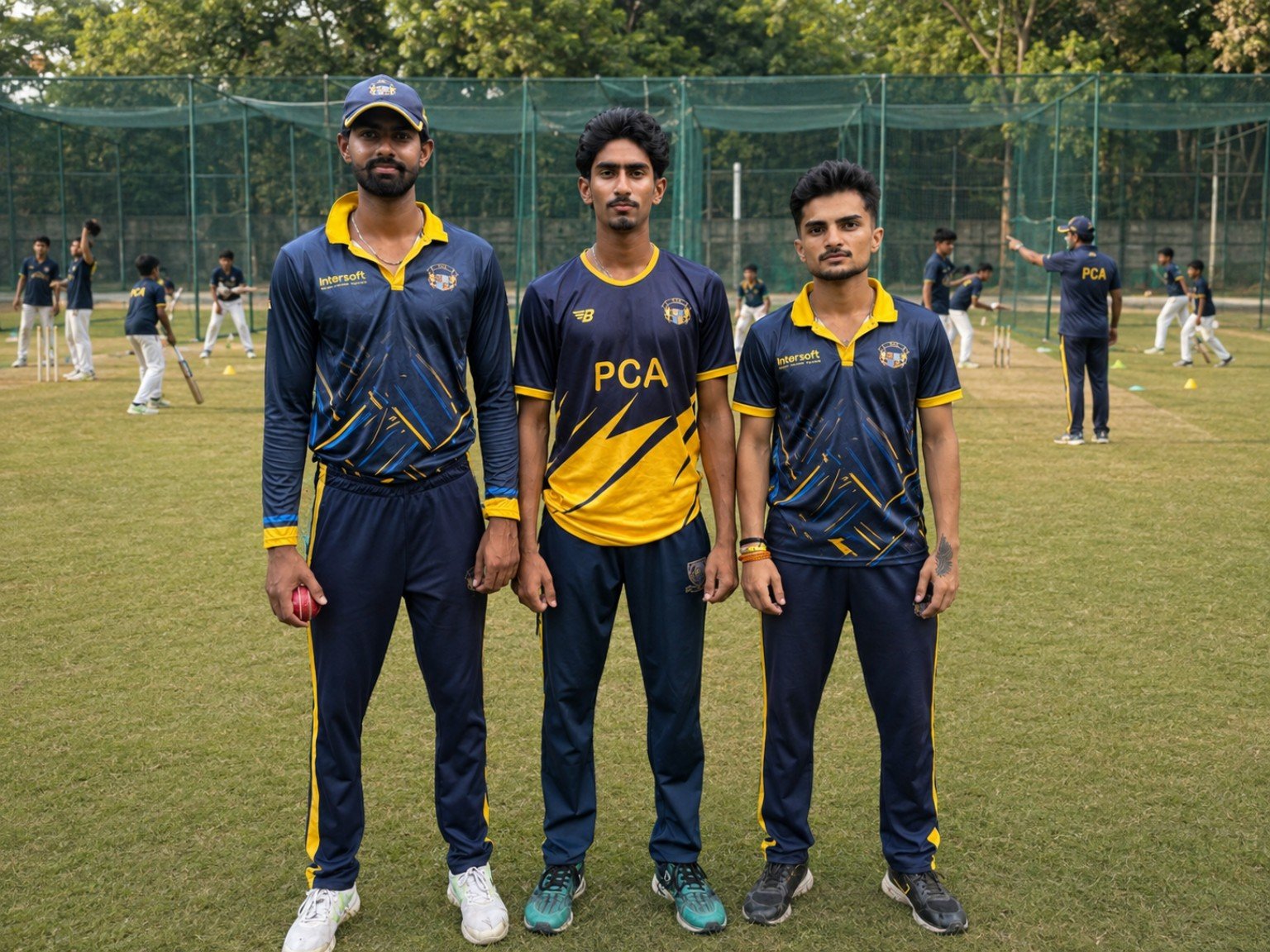 Players training at a cricket ground